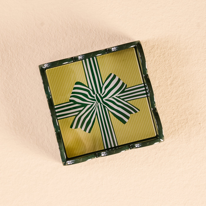 Holiday Gift Bow Green Scallop Trinket Tray