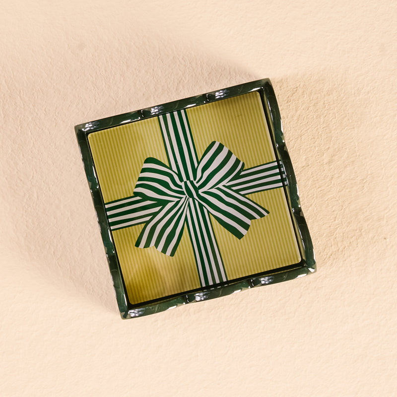 Holiday Gift Bow Green Scallop Trinket Tray