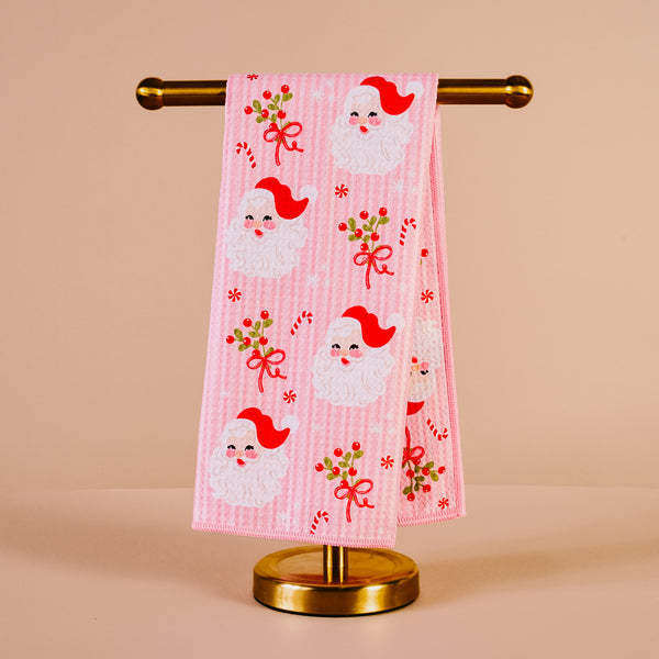 Holly Jolly Santa Waffle Tea Towel