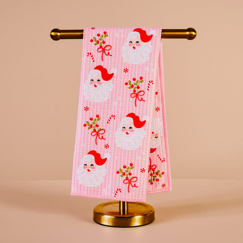 Holly Jolly Santa Waffle Tea Towel
