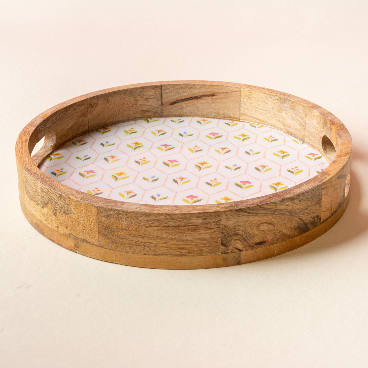 Handpicked For You Large Round Wood Enamel Tray