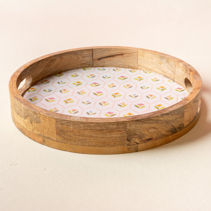 Handpicked For You Large Round Wood Enamel Tray
