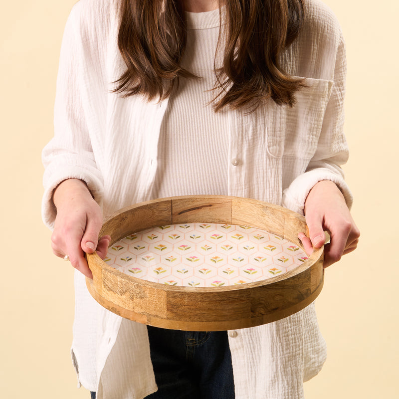 Handpicked For You Large Round Wood Enamel Tray