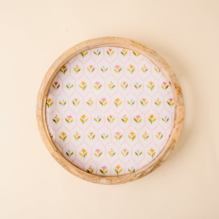 Handpicked For You Large Round Wood Enamel Tray