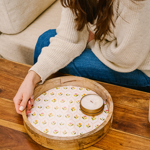 Handpicked For You Large Round Wood Enamel Tray