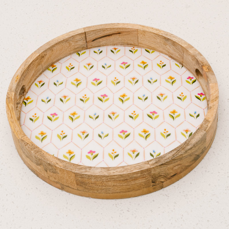 Handpicked For You Large Round Wood Enamel Tray