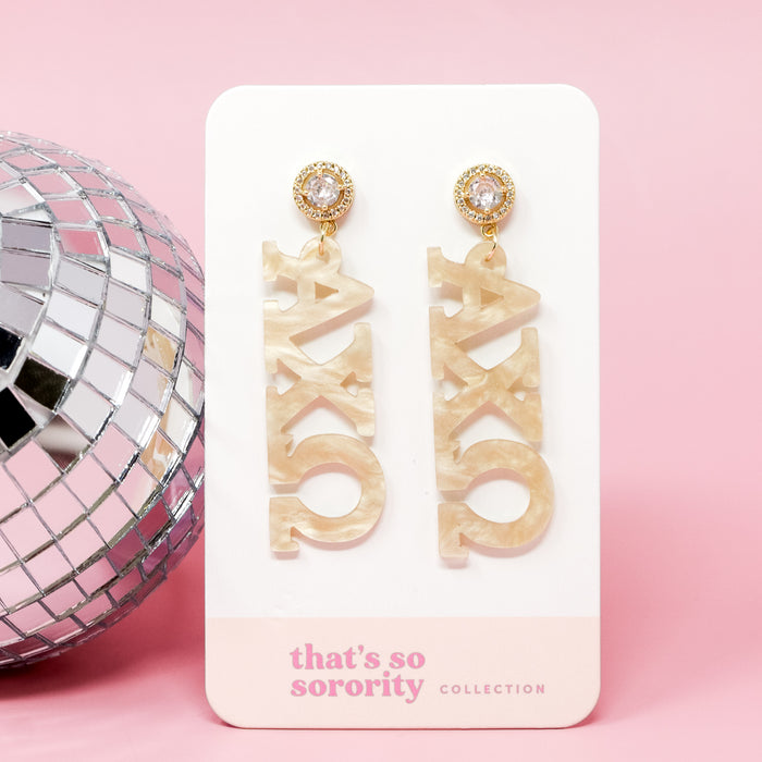 Sorority Letter Acrylic Earrings-Gold-Alpha Chi Omega