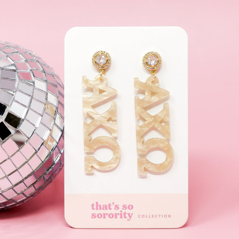 Alpha Chi Omega Sorority Letter Gold Acrylic Earrings
