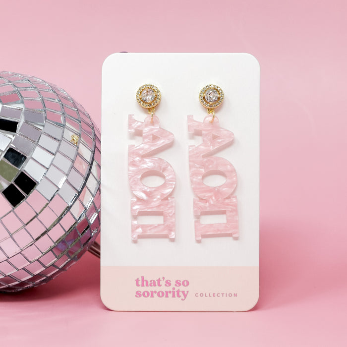 Alpha Omicron Pi Letter Pink Acrylic Earrings