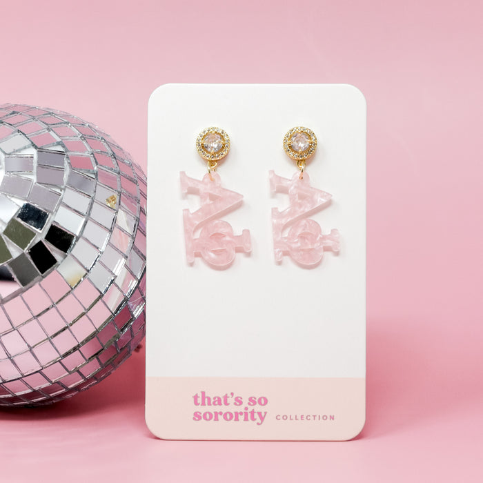 Alpha Phi Letter Pink Acrylic Earrings