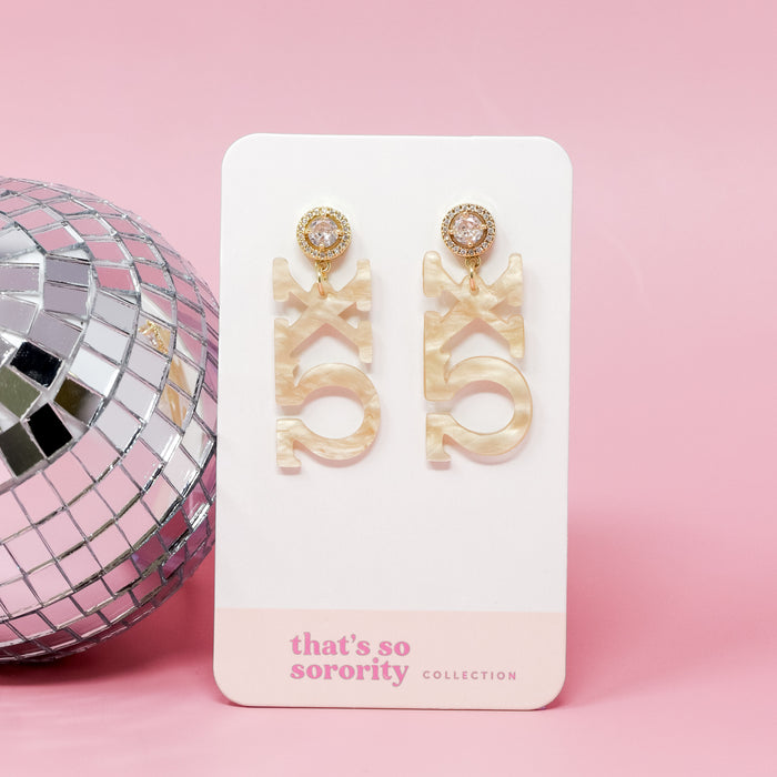 Chi Omega Letter Gold Acrylic Earrings