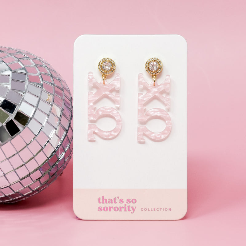 Chi Omega Letter Pink Acrylic Earrings