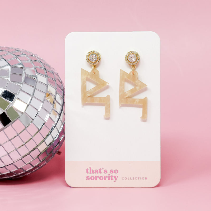Delta Gamma Letter Gold Acrylic Earrings