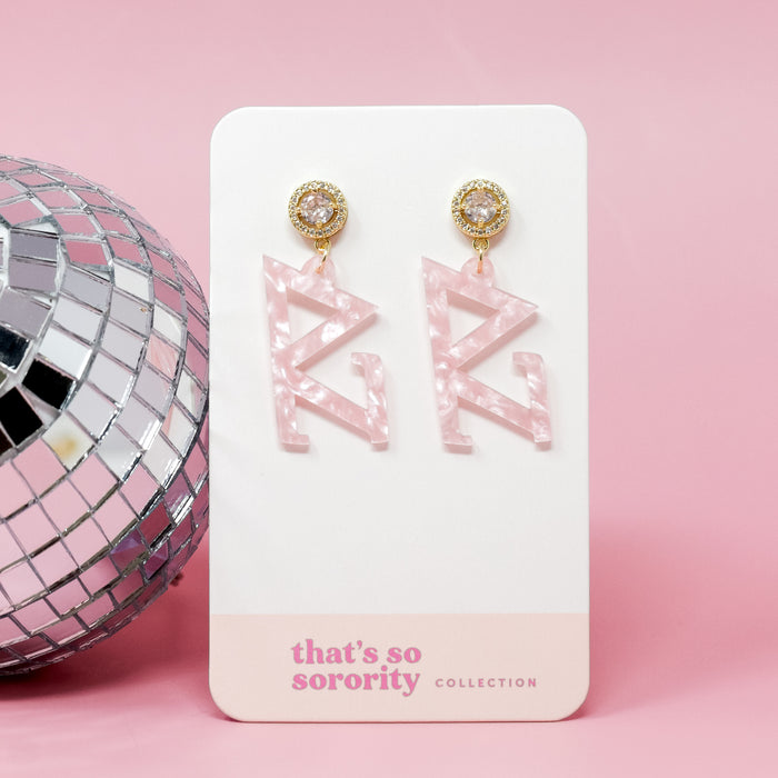 Delta Zeta Letter Pink Acrylic Earrings