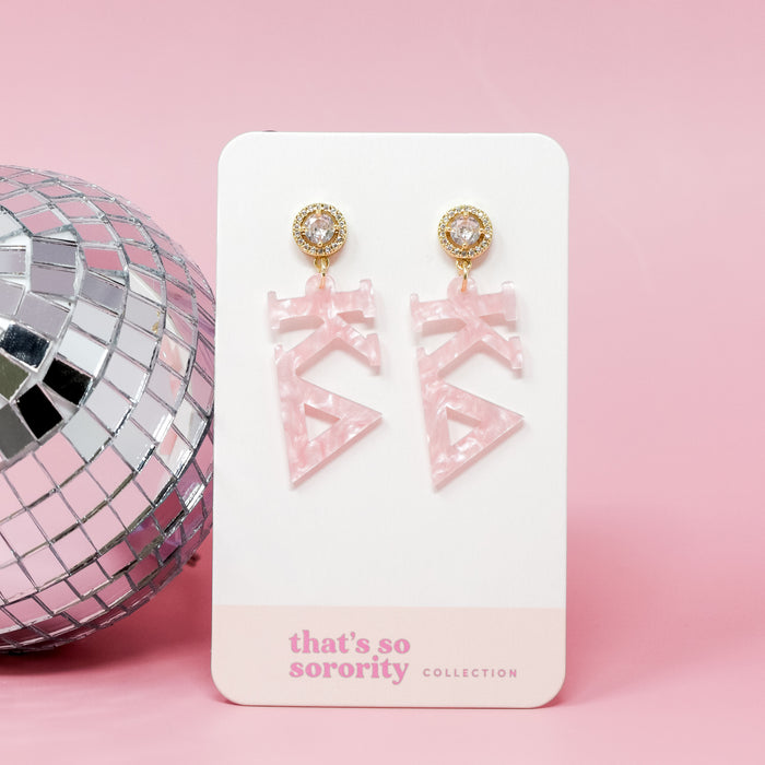 Kappa Delta Letter Pink Acrylic Earrings