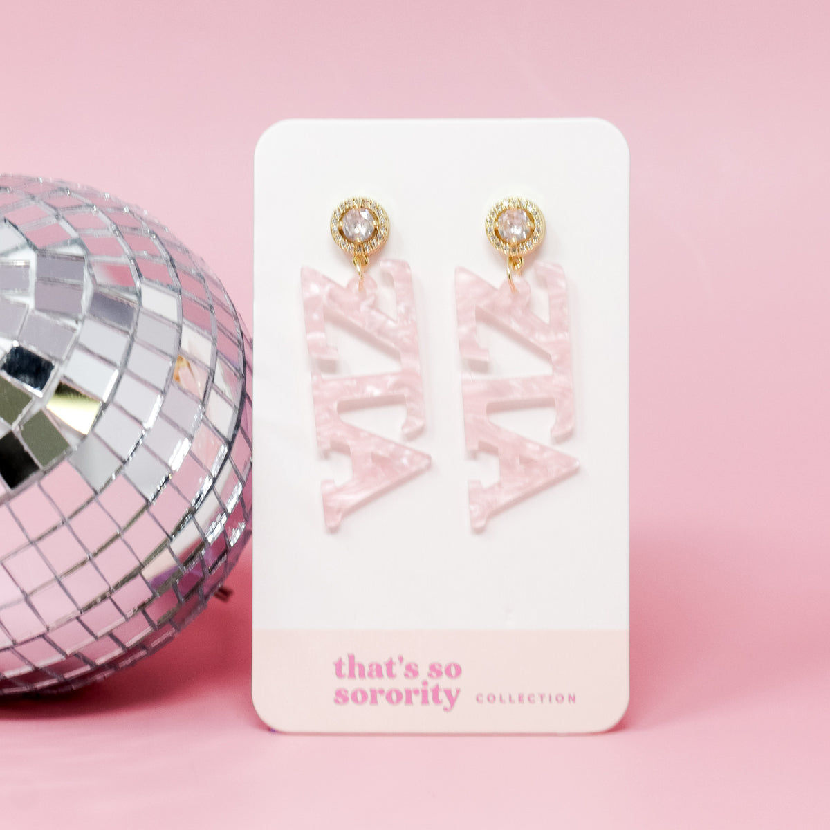 Zeta Tau Alpha Letter Pink Acrylic Earrings
