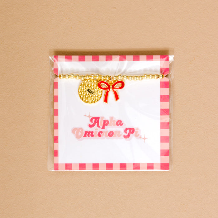 Alpha Omicron Pi Bow Gold Charm Bracelet