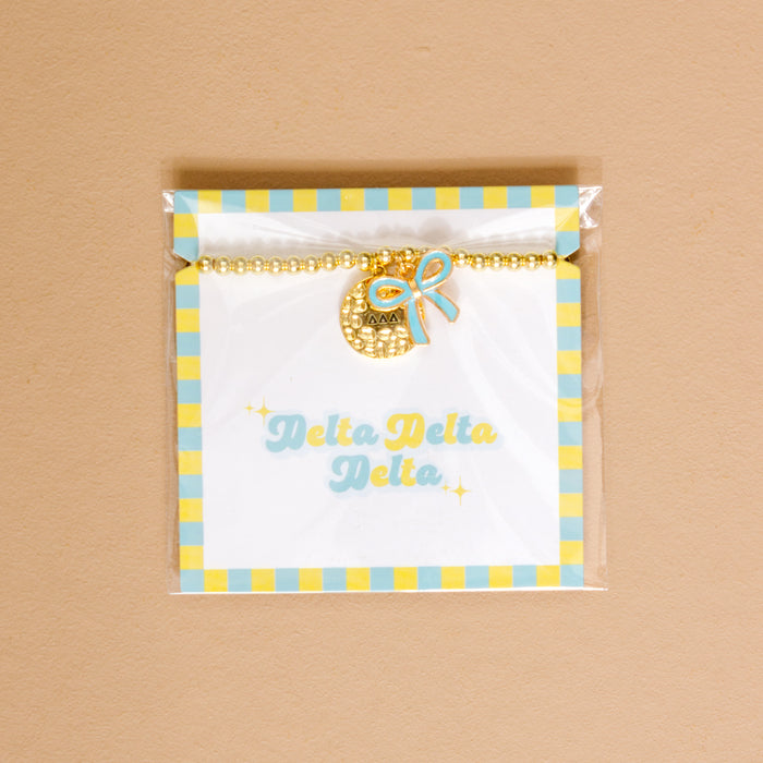Delta Delta Delta Bow Gold Charm Bracelet