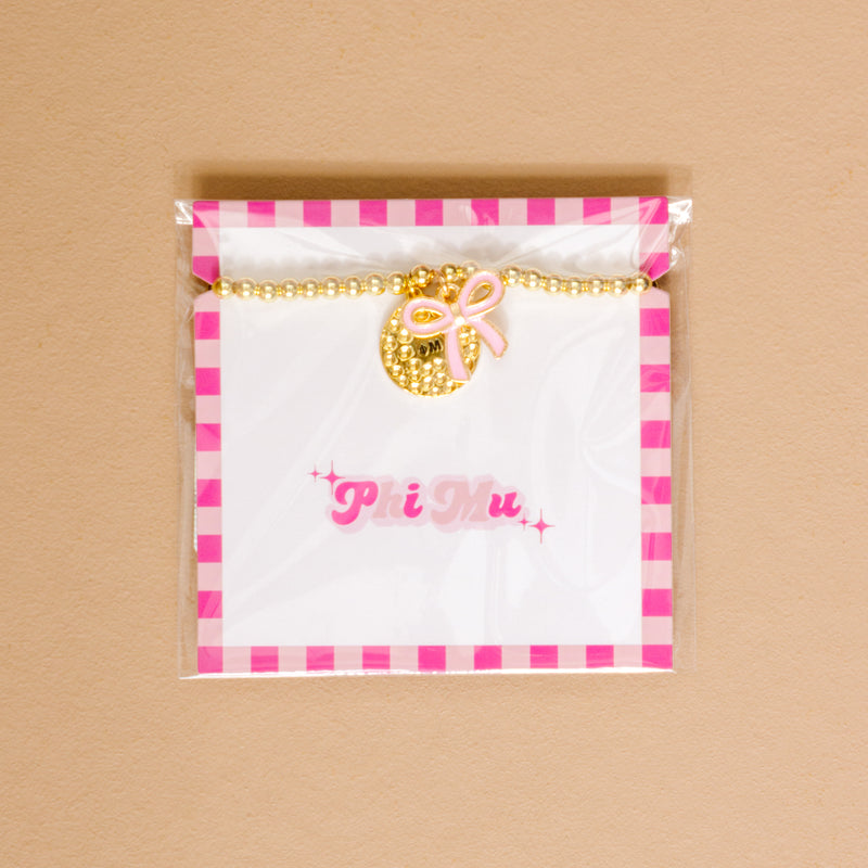 Phi Mu Bow Gold Charm Bracelet