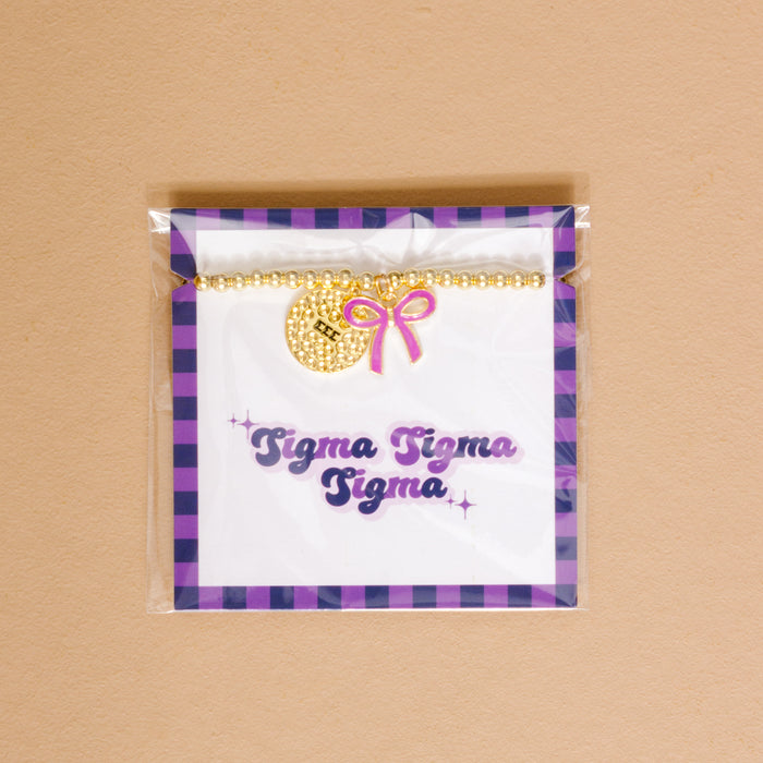Sigma Sigma Sigma Bow Gold Charm Bracelet