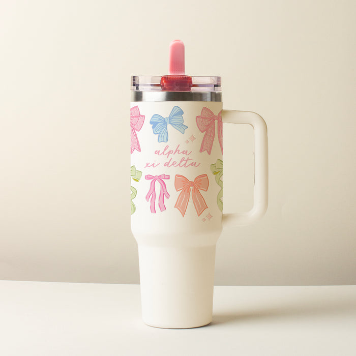 Alpha Xi Delta 40 oz Lifestyle Flip Straw Tumbler Bow Affair