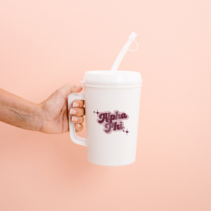 Alpha Phi Retro Sparkle Mega Mug 22oz