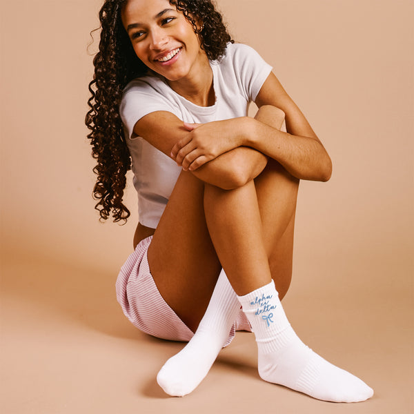 Alpha Xi Delta Embroidered Crew Socks
