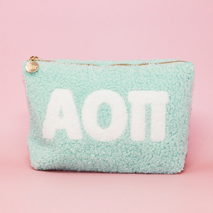 Alpha Omicron Pi Teddy Letter Pouch Aqua