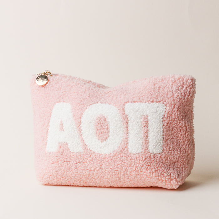 Alpha Omicron Pi Teddy Letter Pouch Blush