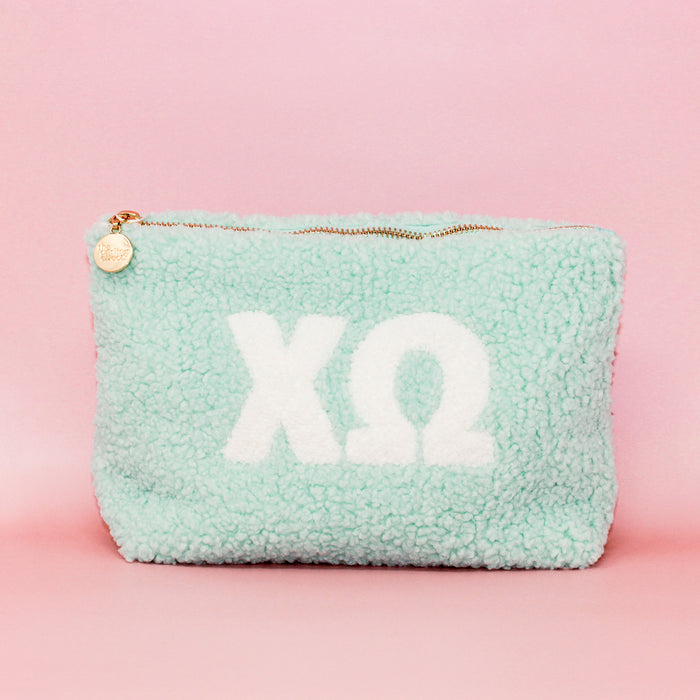Chi Omega Teddy Letter Pouch Aqua