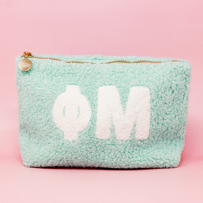 Phi Mu Teddy Letter Pouch Aqua