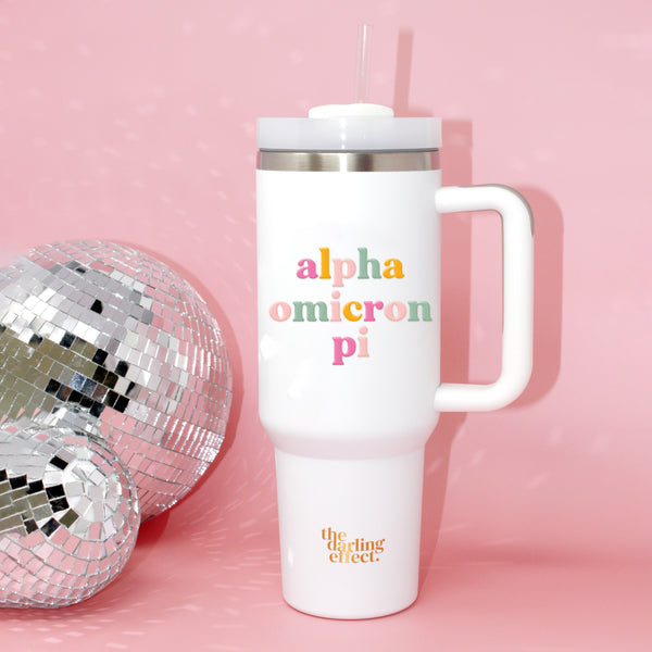 Alpha Omicron Pi 40 oz Take Me Everywhere White Tumbler