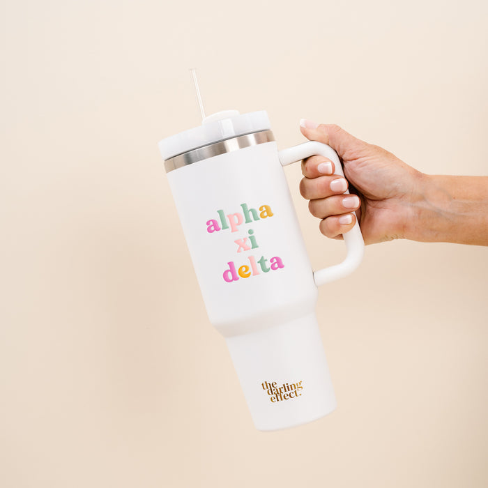 Alpha Xi Delta 40 oz Take Me Everywhere White Tumbler