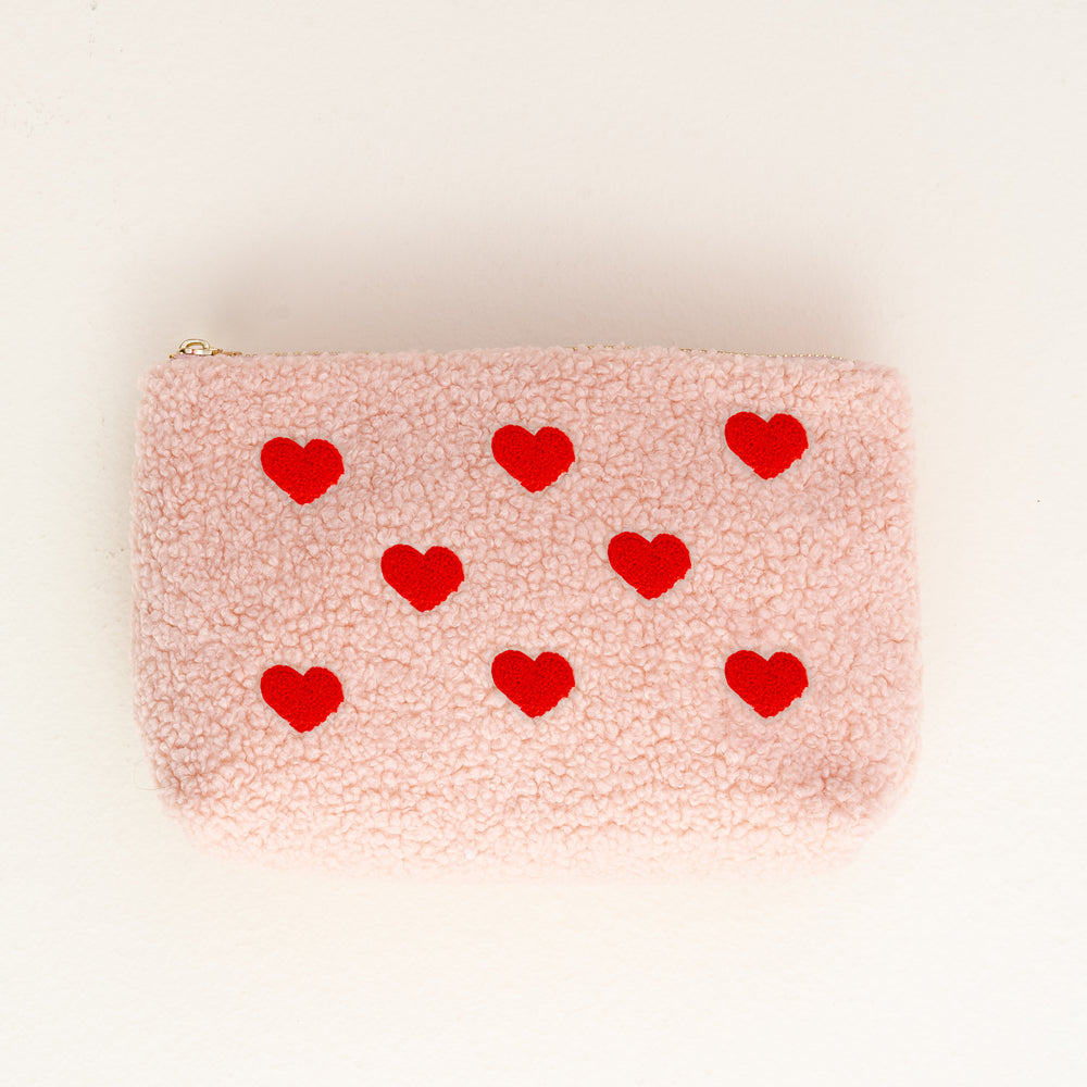 Pink Hearts Teddy Pouch