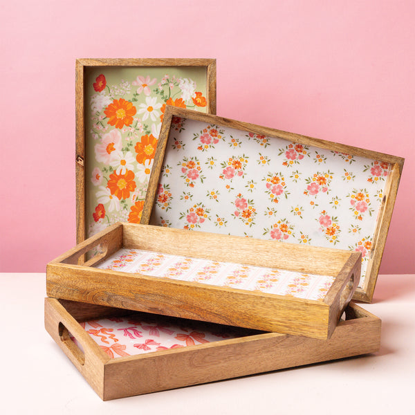 Blushing Bows Rectangle Wood Enamel Tray