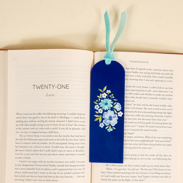 Dainty Floral Navy Acrylic Bookmark