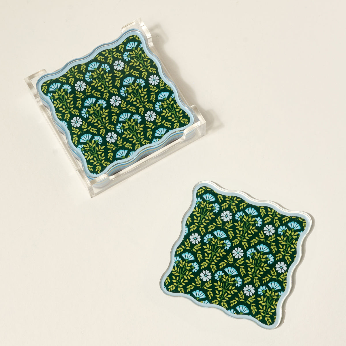 Everbloom Forest Green Table Talk Acrylic Coaster Set