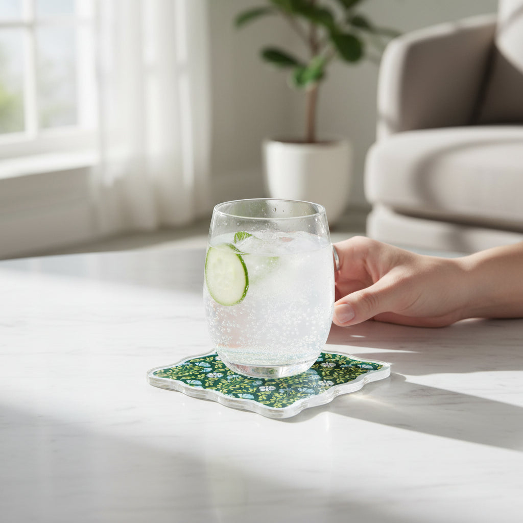 Everbloom Forest Green Table Talk Acrylic Coaster Set