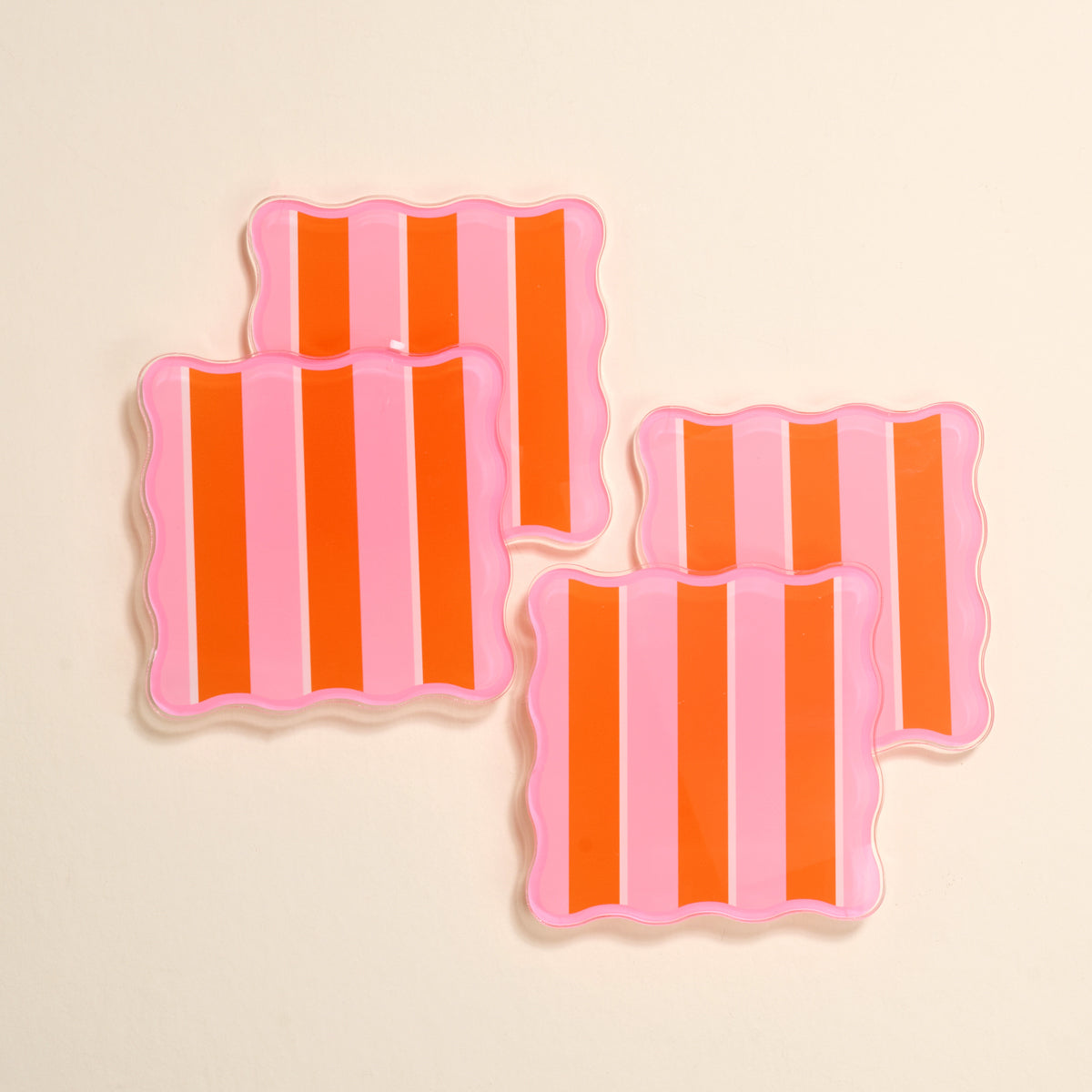 Sicily Stripes Pink Table Talk Acrylic Coaster Set