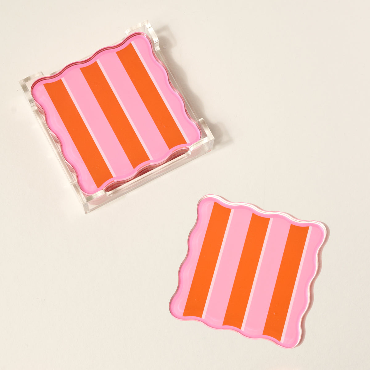 Sicily Stripes Pink Table Talk Acrylic Coaster Set
