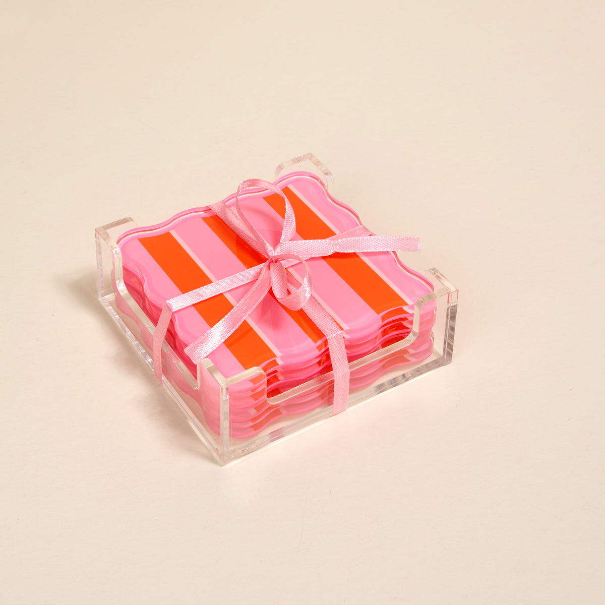 Sicily Stripes Pink Table Talk Acrylic Coaster Set
