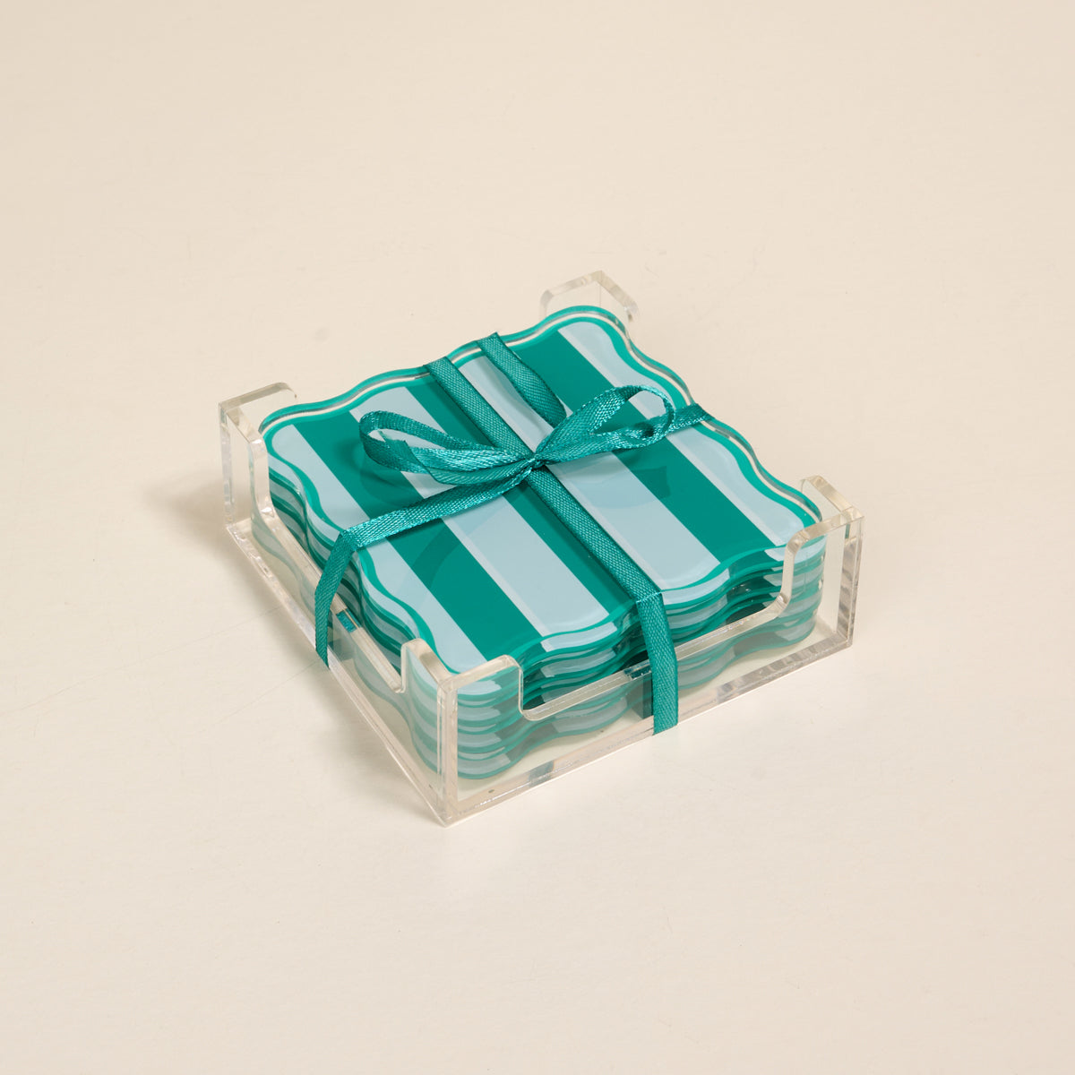 Sicily Stripes Teal Table Talk Acrylic Coaster Set