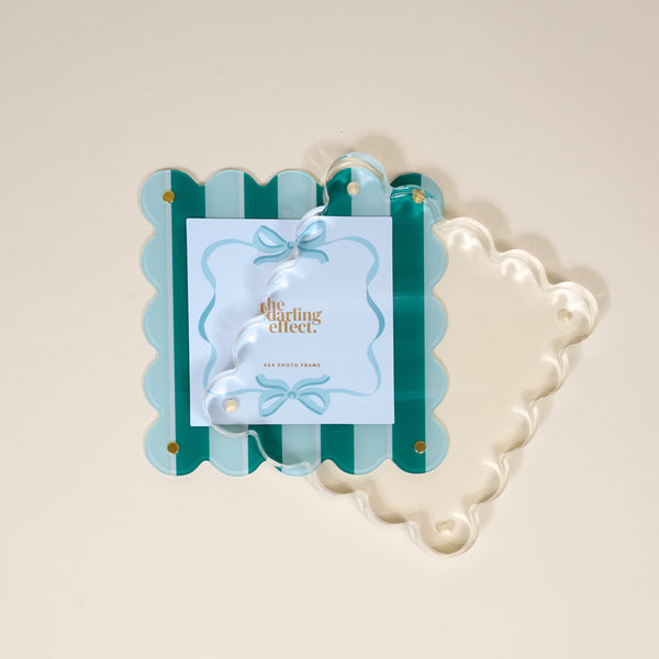 Sicily Stripes Teal Square Scalloped Acrylic Picture Frame