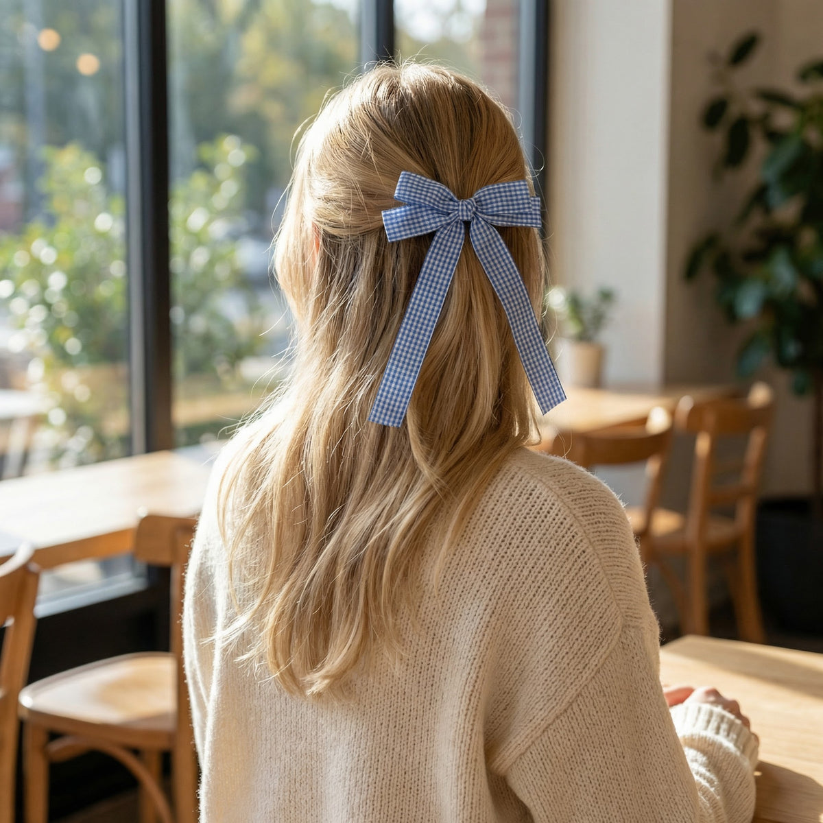 Gingham Blue Double Take Hair Bow