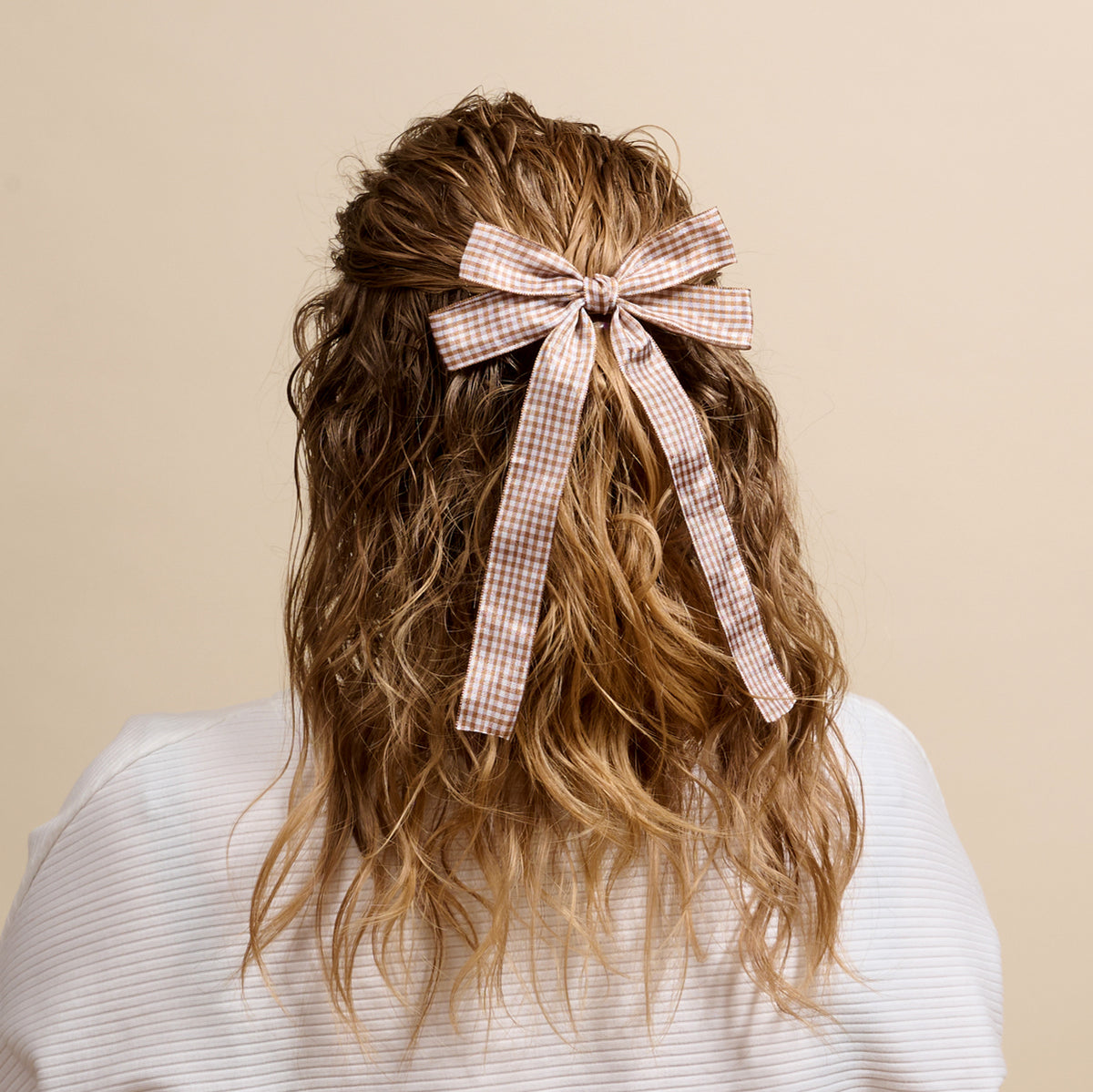 Gingham Tan Double Take Hair Bow