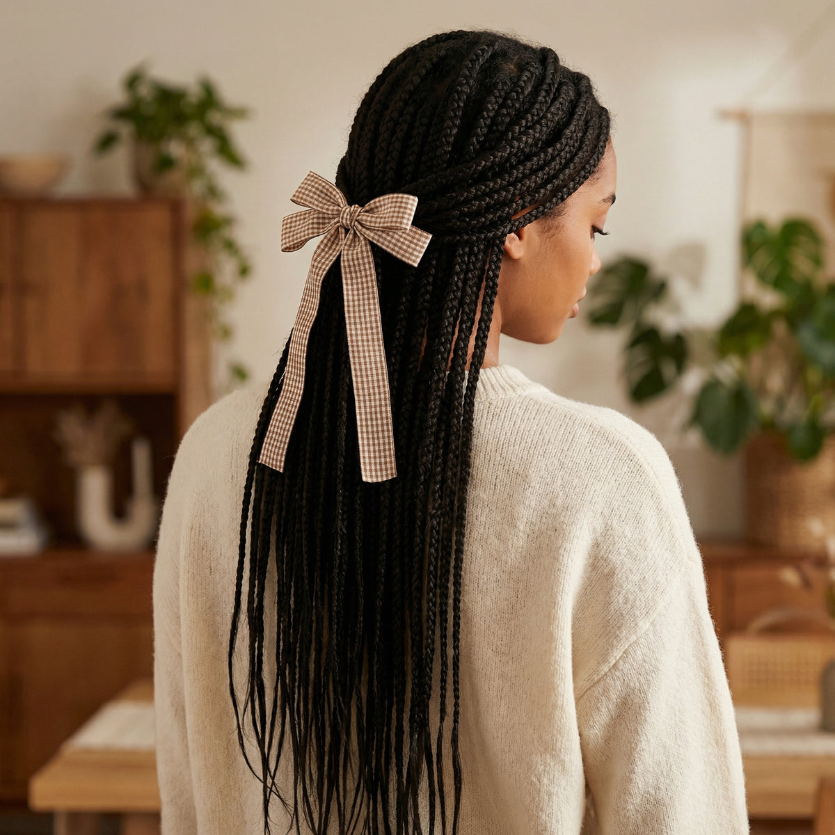 Gingham Tan Double Take Hair Bow