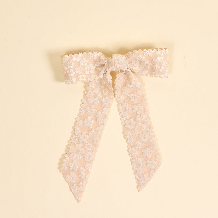 Champagne Flower Scallop Hair Bow