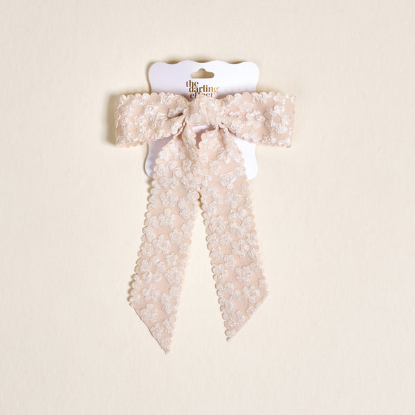 Champagne Flower Scallop Hair Bow