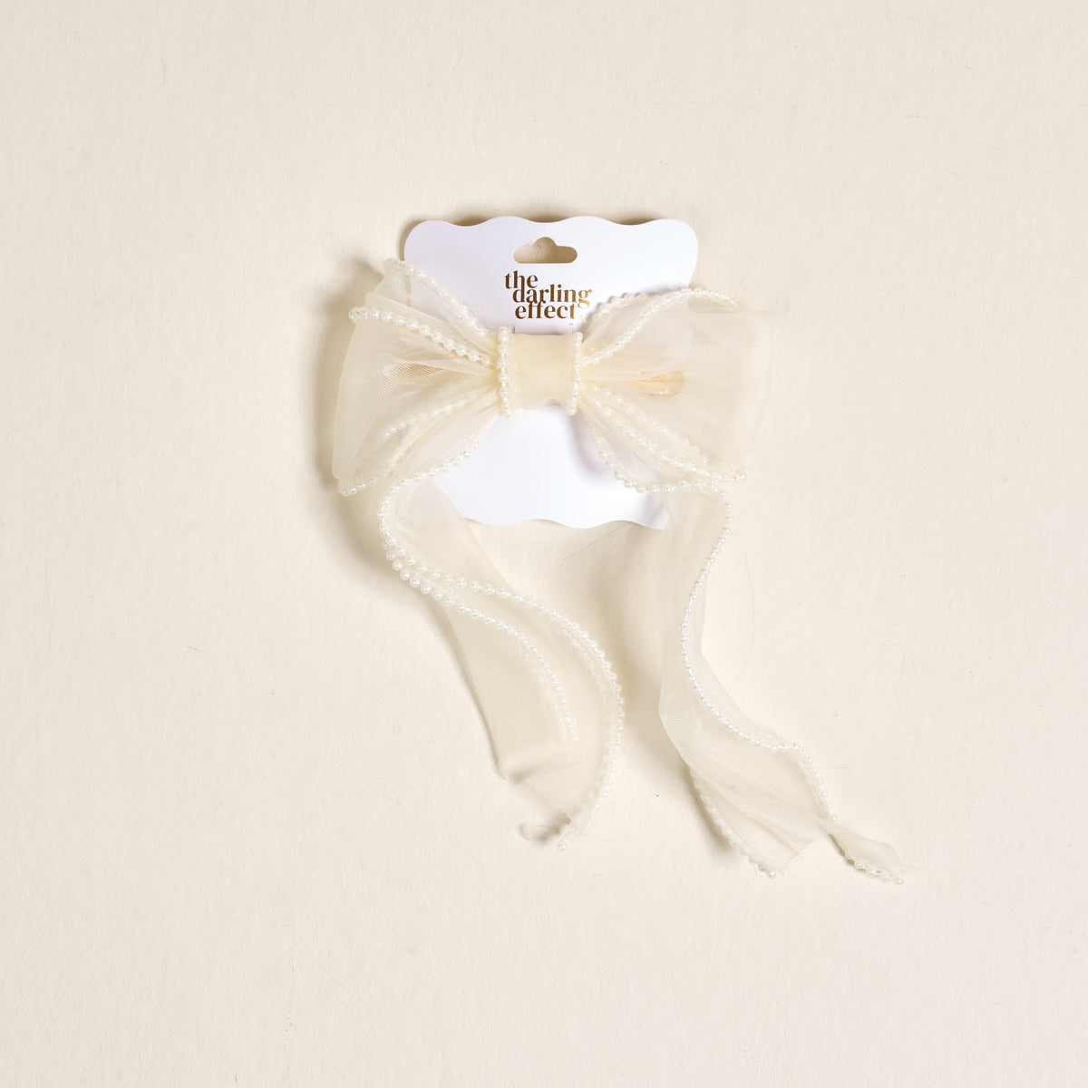 Cream Sheer Pearl Hair Bow
