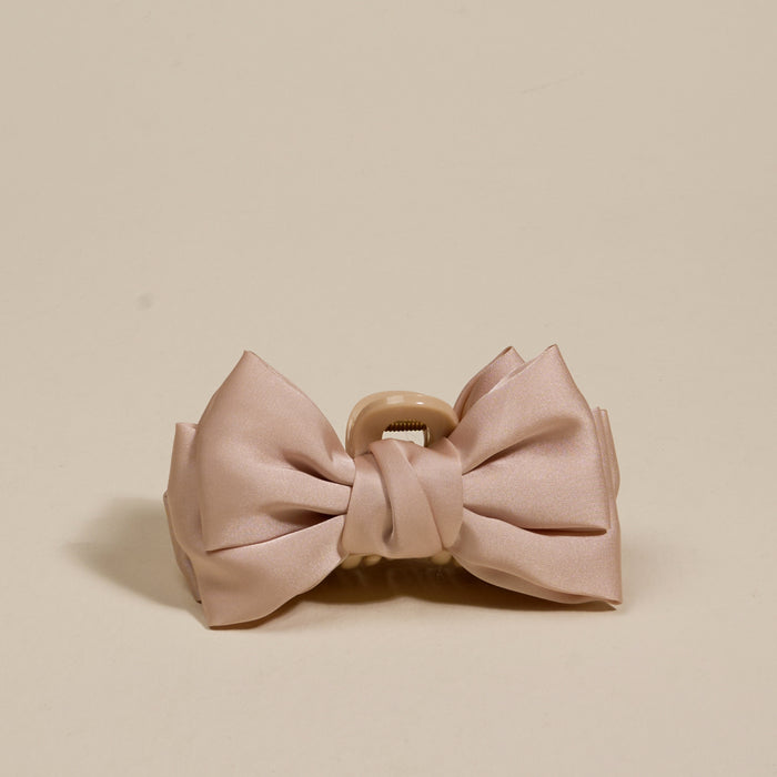 Beige Mini Satin Bow Claw Clip